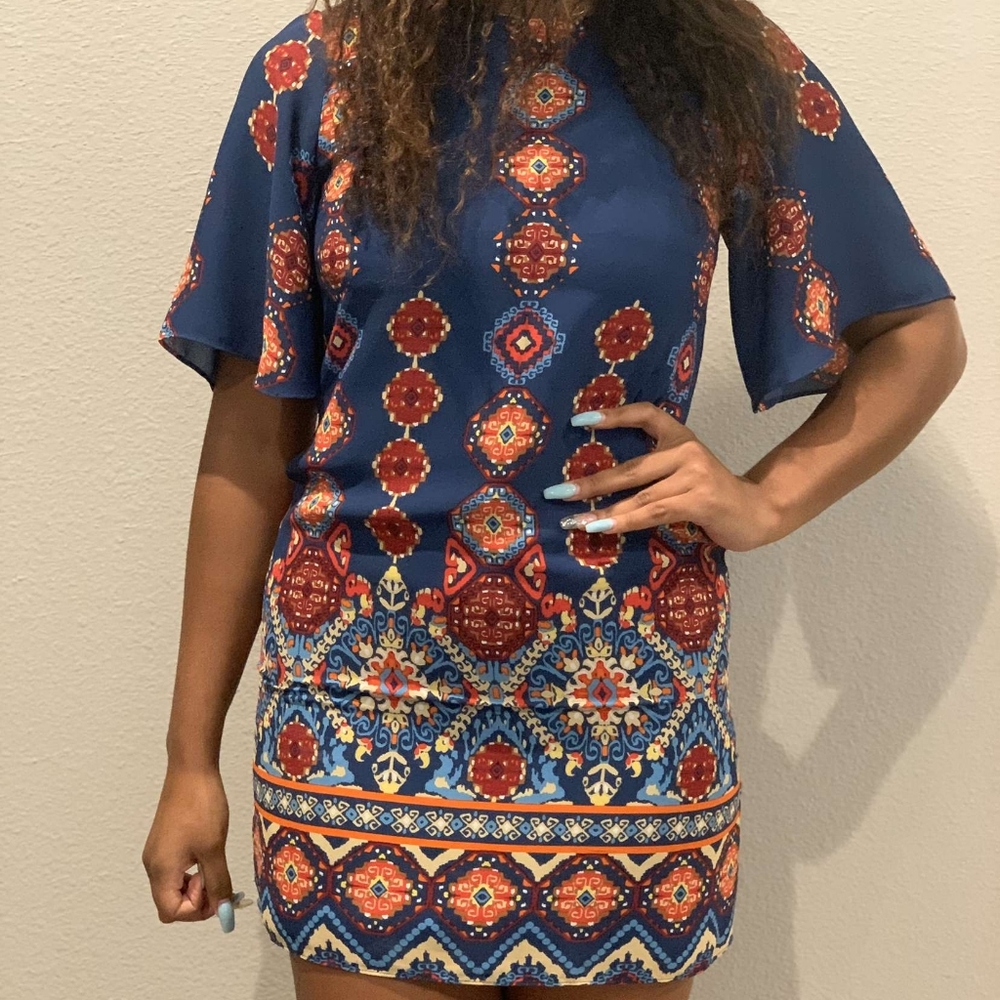 I.N. SAN FRANCISCO NAVY MULTI COLOR DRESS